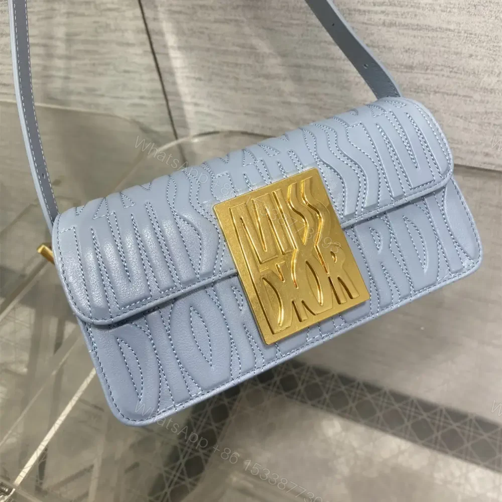 View 2 of 高仿Dior*Miss系列M261M23B衍縫線小牛皮腋下包藍色免檢版