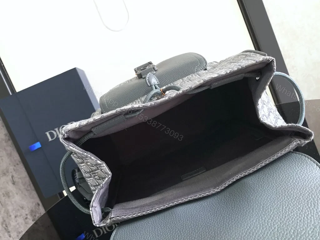 View 3 of Compact Dior Canvas Backpack with Leather Trims