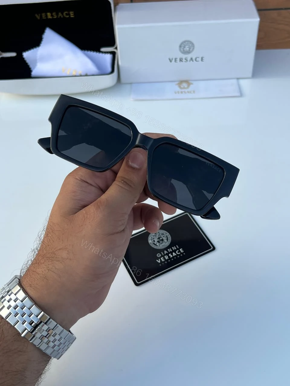 View 8 of Versace Medusa Square Black Gold Sunglasses