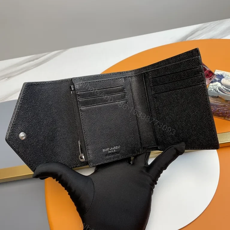 View 4 of Compact Luxe Wallet on Chain: Textured Leather, YSL Hardware