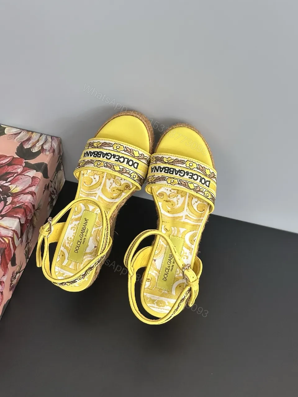 View 2 of Yellow Velvet-Logo Platform Sandals: Bold Summer Statement Pair