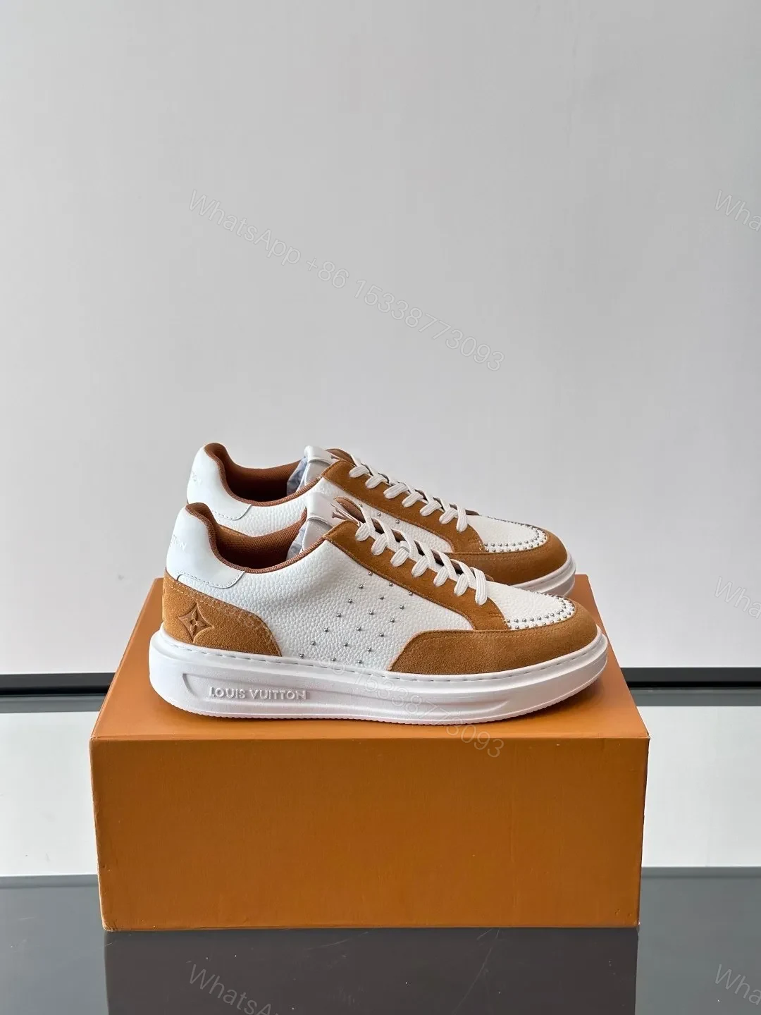 LV Men White Brown Suede Leather Sneakers — view 1