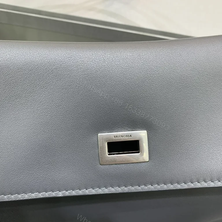View 8 of Neutral Leather Structured Handbag with Subtle Hardware