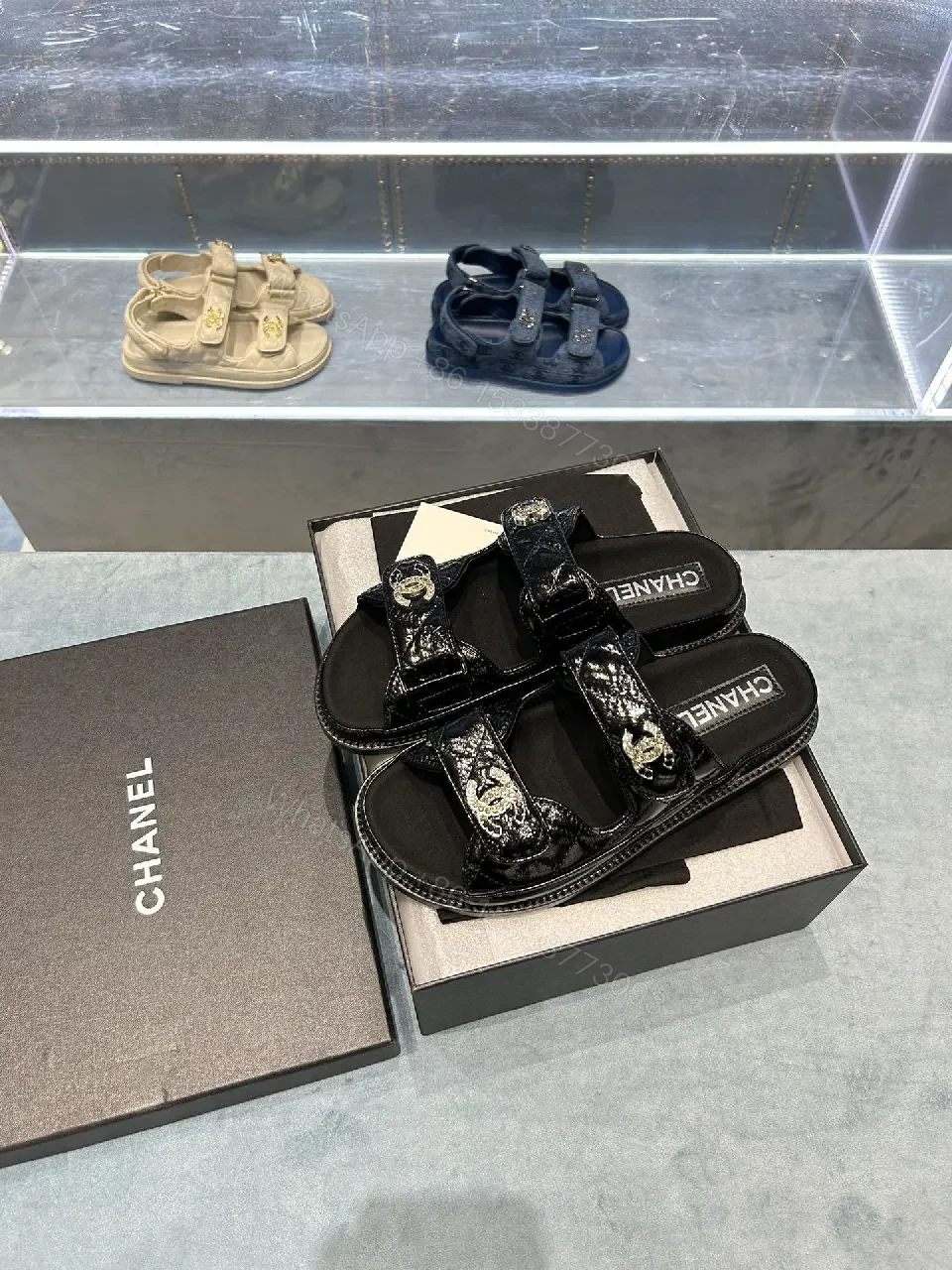View 6 of Black Satin Logo-Embossed Sandals | Luxe Everyday Comfort