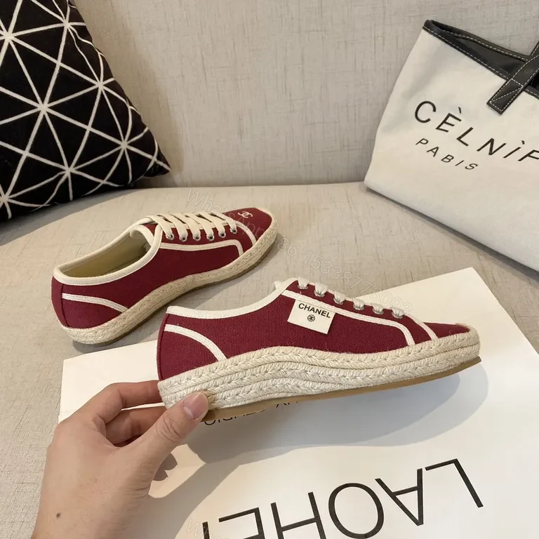 View 3 of Burgundy Chanel-Inspired Espadrille-Low Sneakers, Luxe Casual