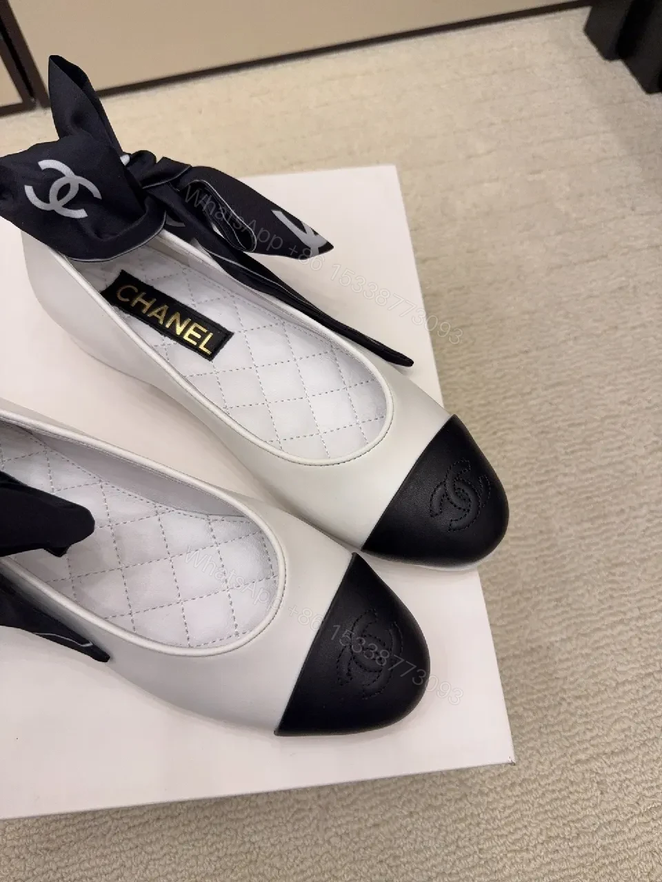 View 9 of Two-Tone Quilted Slingback with Gold Ring Strap Shoes