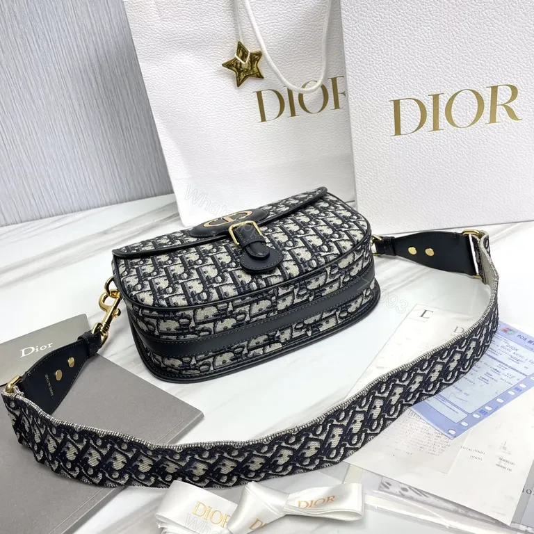 View 5 of Dior Oblique Mini Saddle Bag â€“ Gold Hardware, Leather Trim, Crossbody