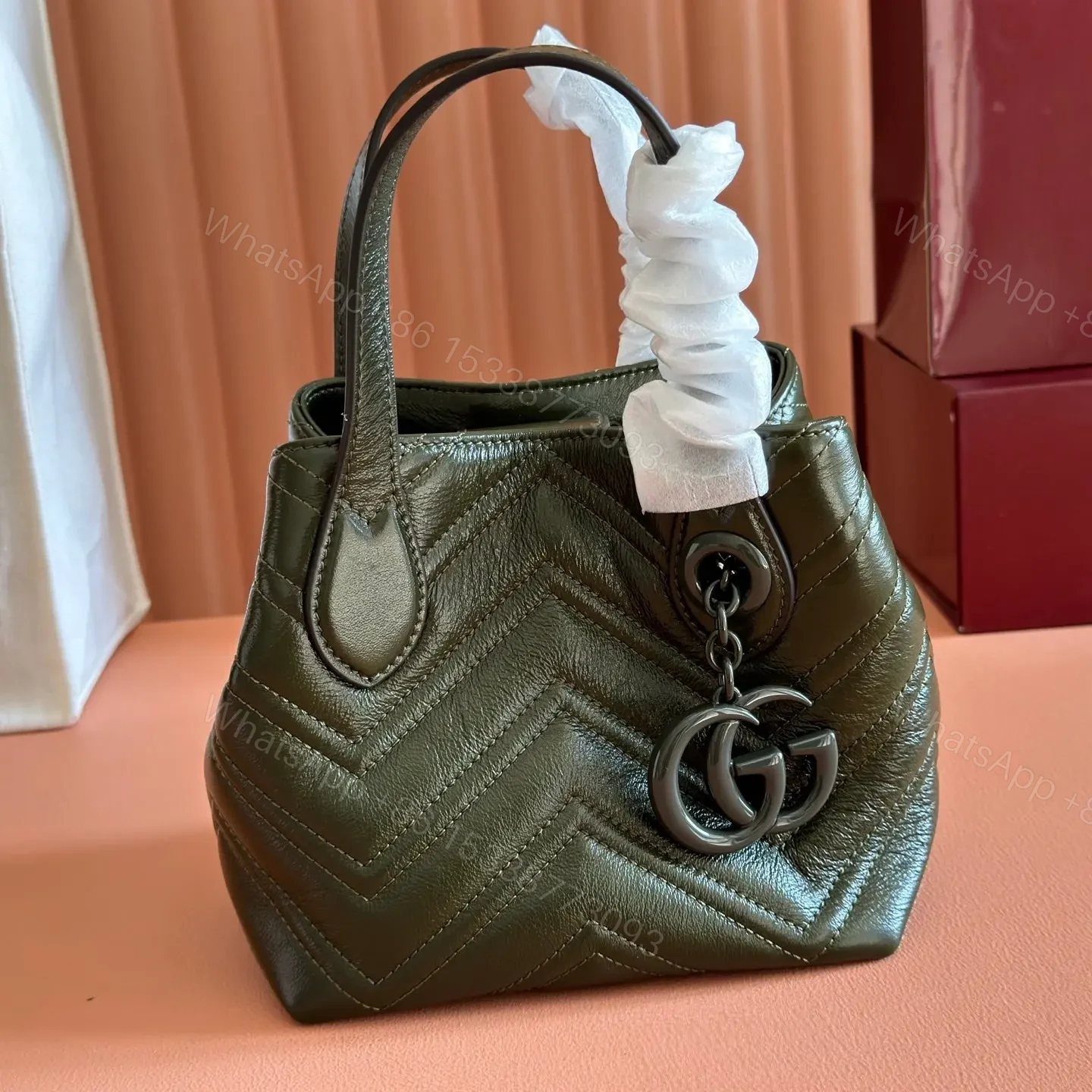 View 2 of GUCCI GG MARMONT TOTE BAG 17 IN MOSS GREEN