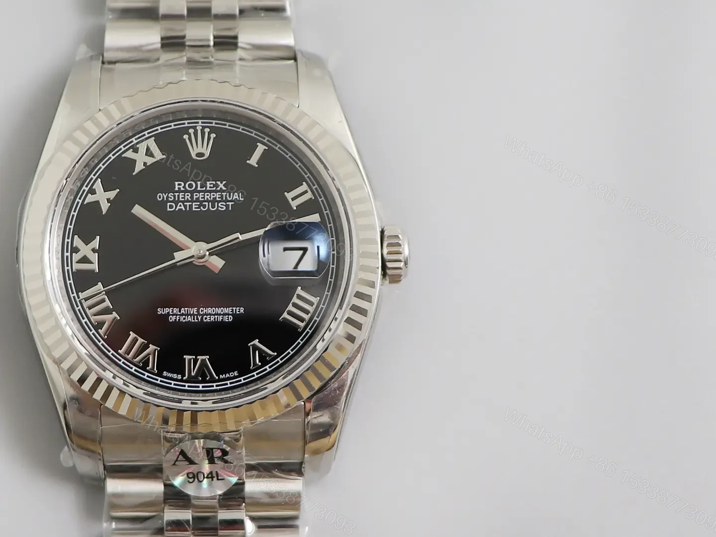 View 4 of Rolex Datejust 36 Stainless Steel Fluted Jubilee Black Roman 116234-0086