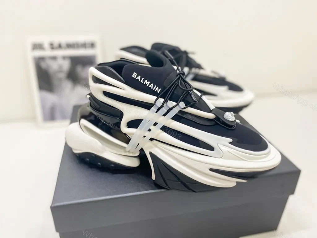 View 4 of Balmain-Style Chunky Sneakers: Premium Knit Leather, All-Day Comfort