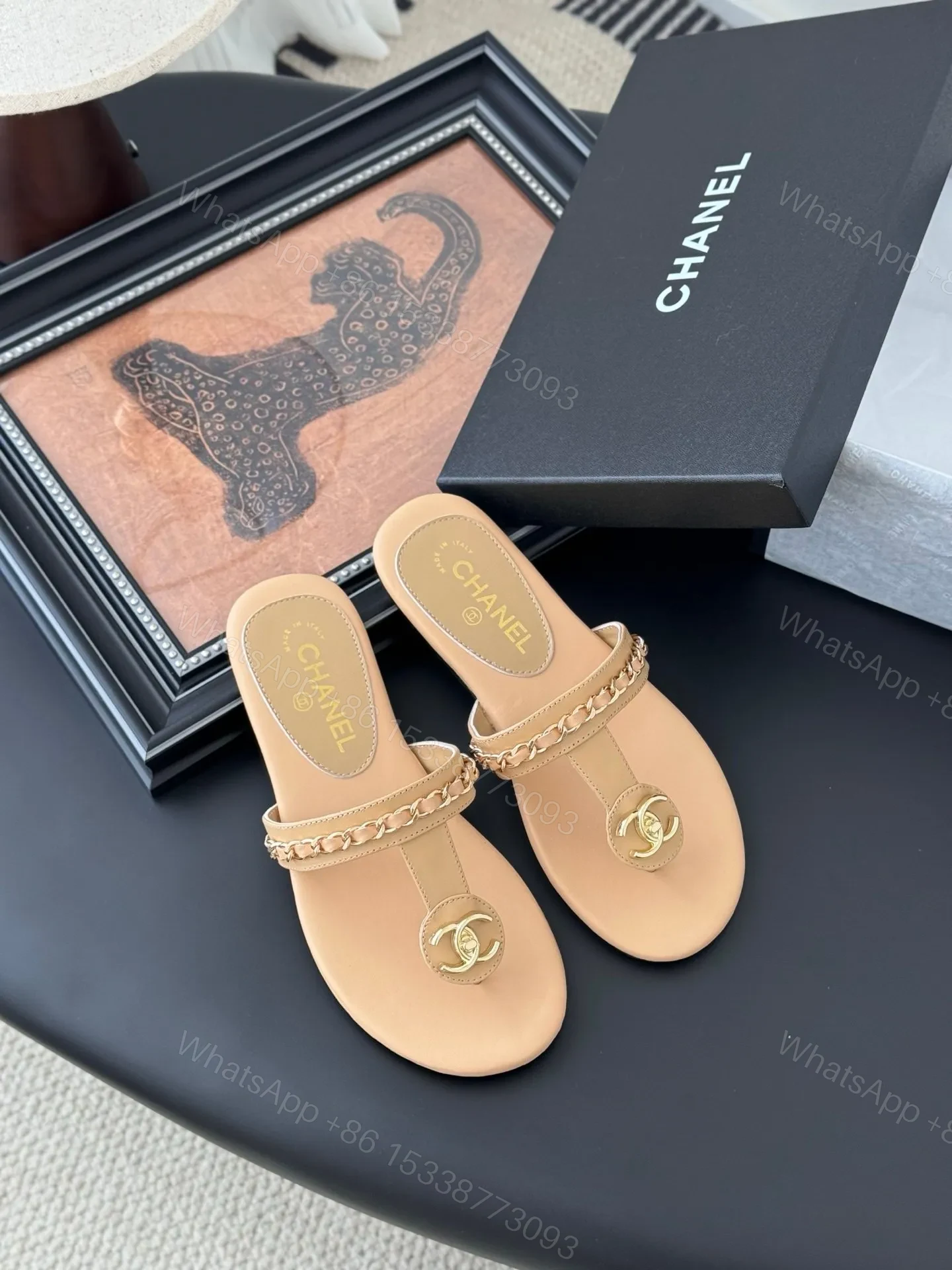 View 6 of Chanel Women Beige Leather Slides