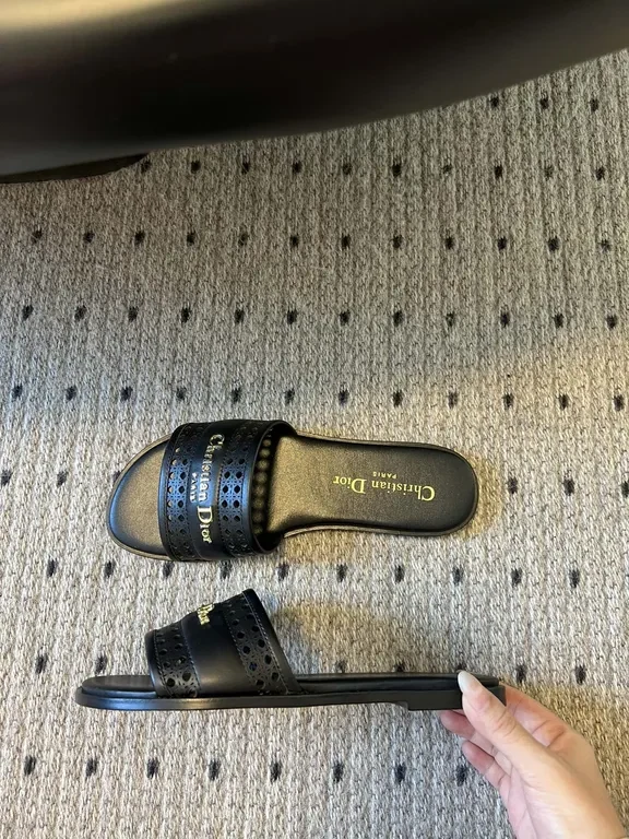 View 8 of Minimalist Luxury Perforated Slide Sandals - Faux-Leather, Black, Unisex