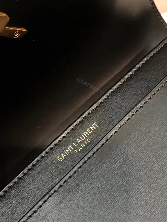 View 8 of Black Leather Clutch with Gold YSL Monogram