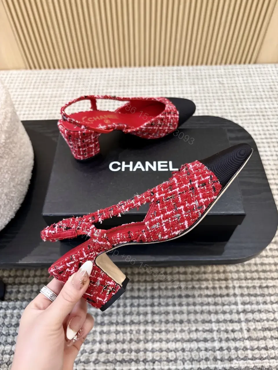 View 2 of Red Tweed Slingbacks: Modern Luxe, Comfortable Heels