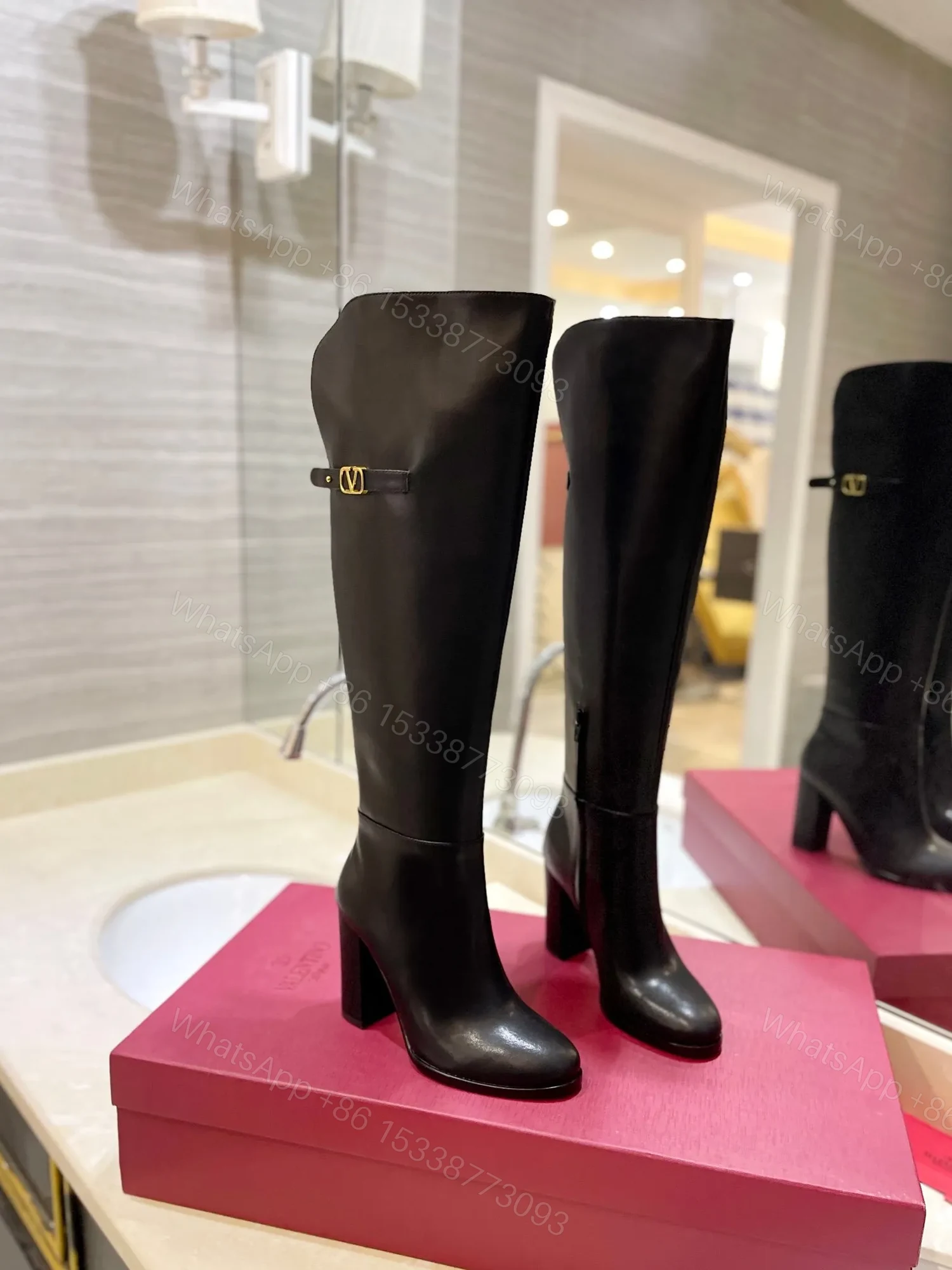 Valentino Women Black Leather High Heel Boots — view 1