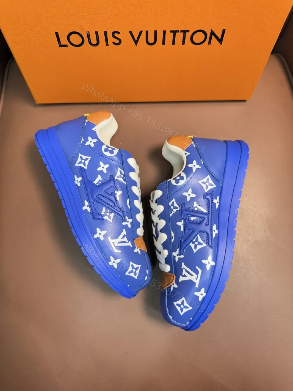 View 9 of Blue Leather LV Monogram Sneaker: Casual to Luxe Comfort