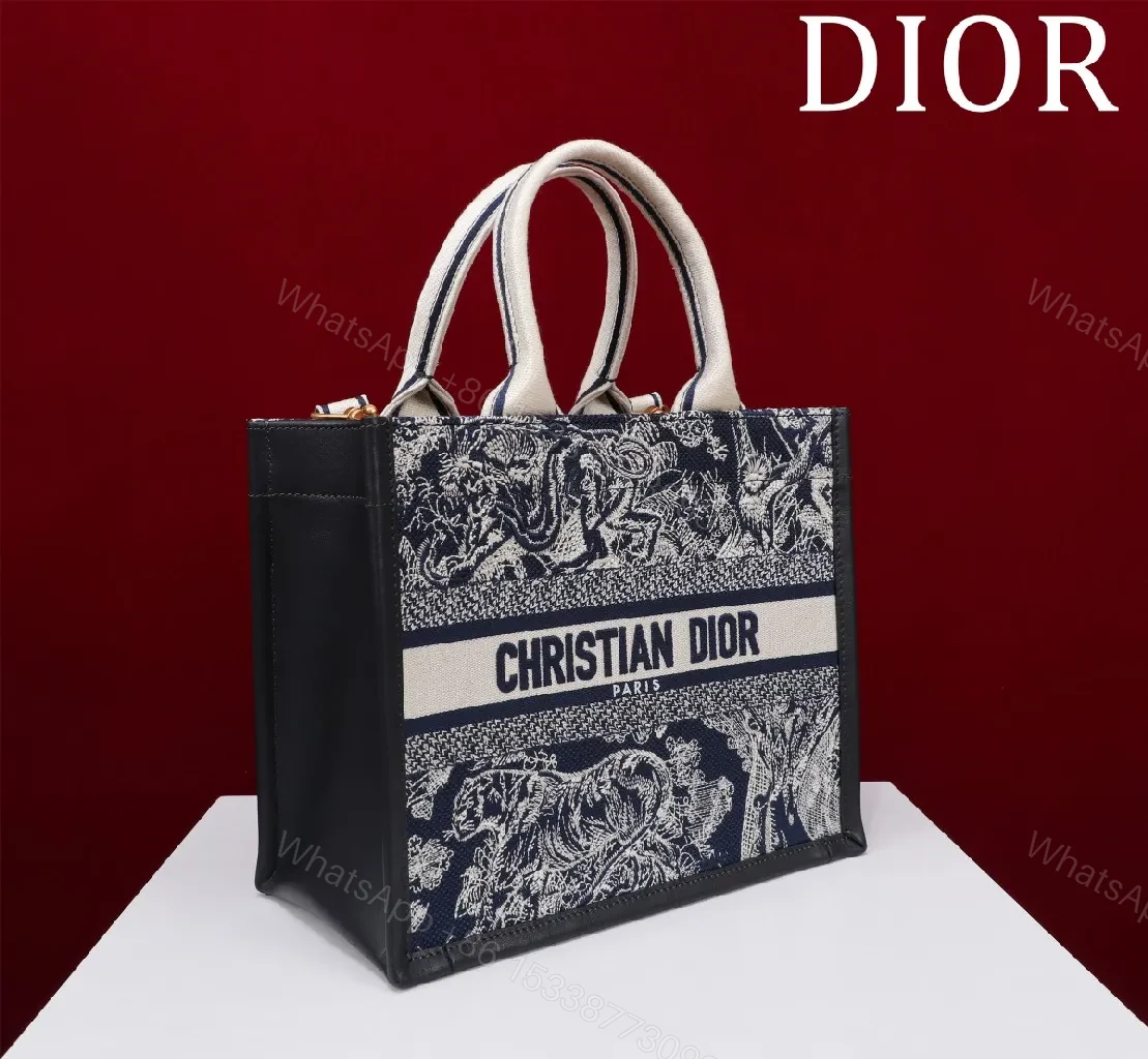 View 6 of Patterned Canvas Handbag: Navy & White, Designer-Inspired Crossbody Tote