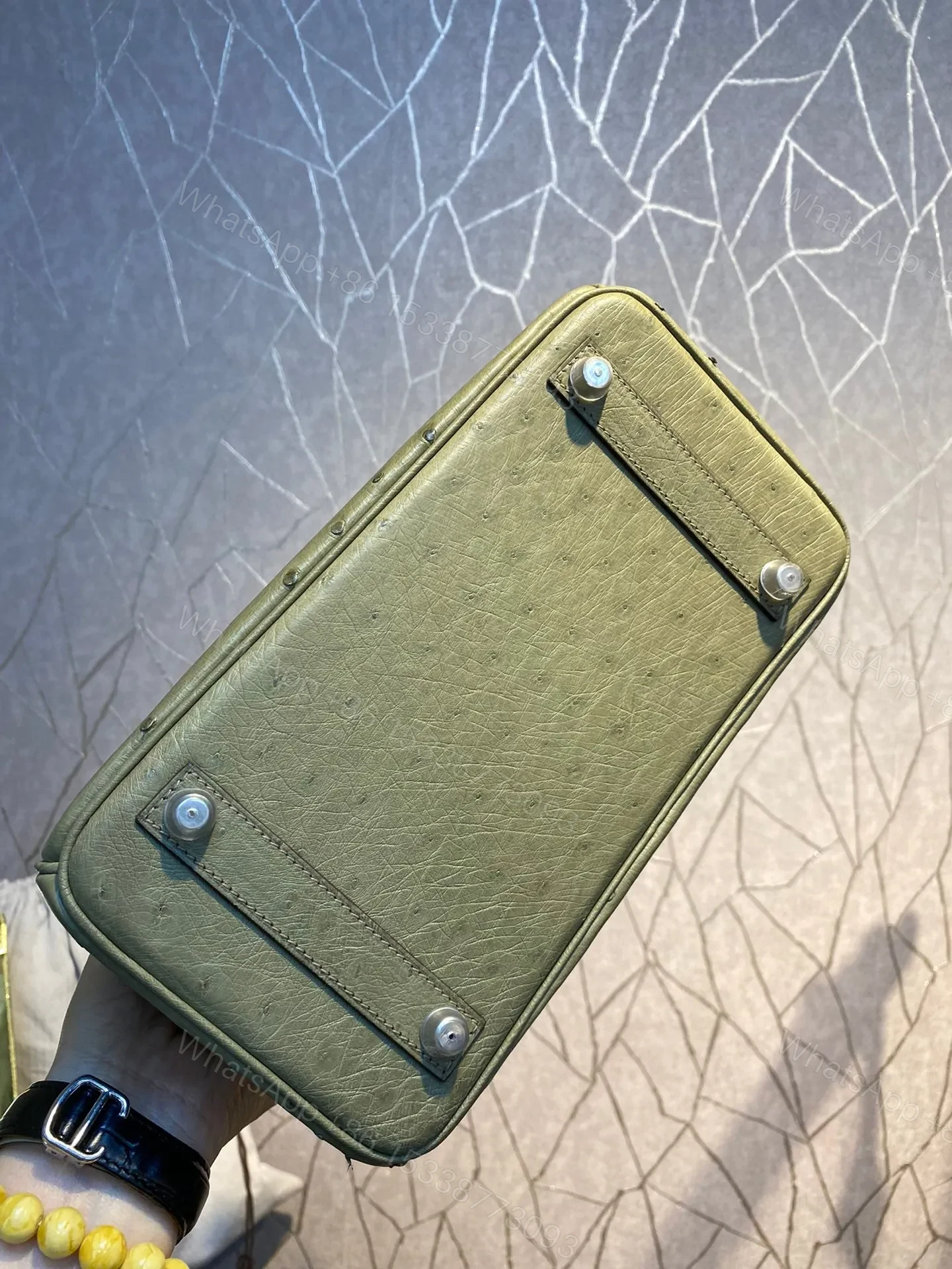 View 5 of HN 30CM KHAKI OSTRICH LEATHER SILVER HARDWARE
