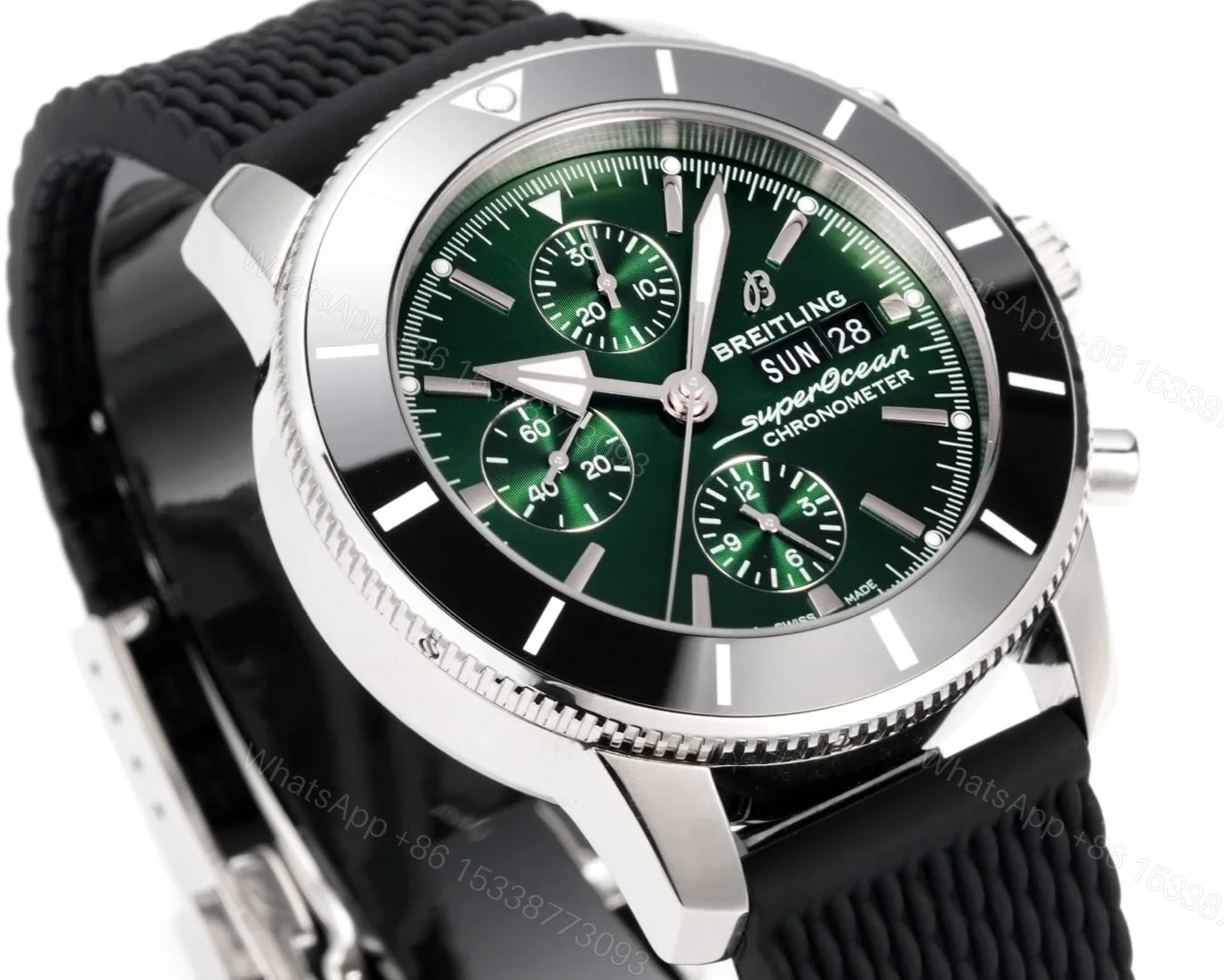 View 5 of Breitling Superocean Heritage Green Chronograph Replica 42MM Premium Rubber Strap Edition AB01621A1L1S1