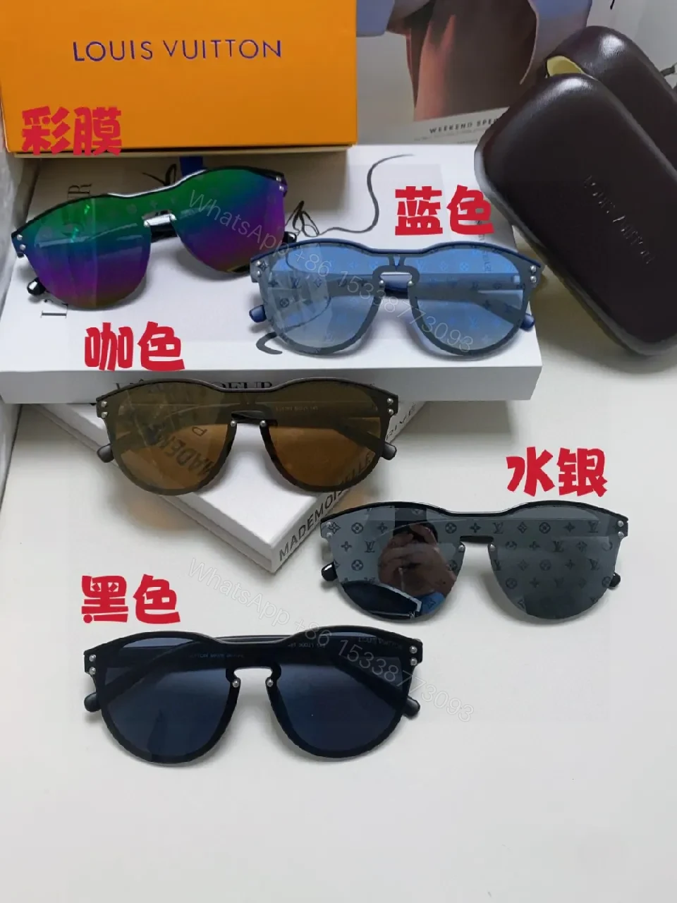 View 2 of Blue Translucent Monogram Shield Sunglasses - Oversized, UV-safe, Light-Weight Acetate