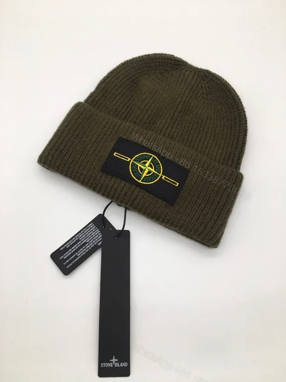 View 5 of Navy Stone Island Knit Beanie â€” Signature Patch, Warmth