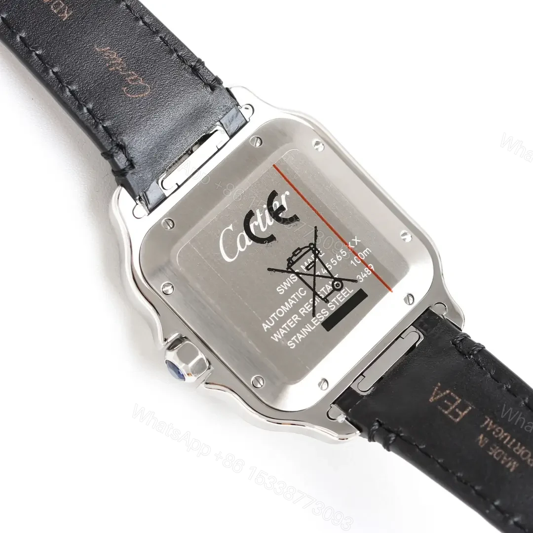 View 8 of Cartier super clone Santos White Dial Black Leather Strap Premium 39.8MM W20073X8