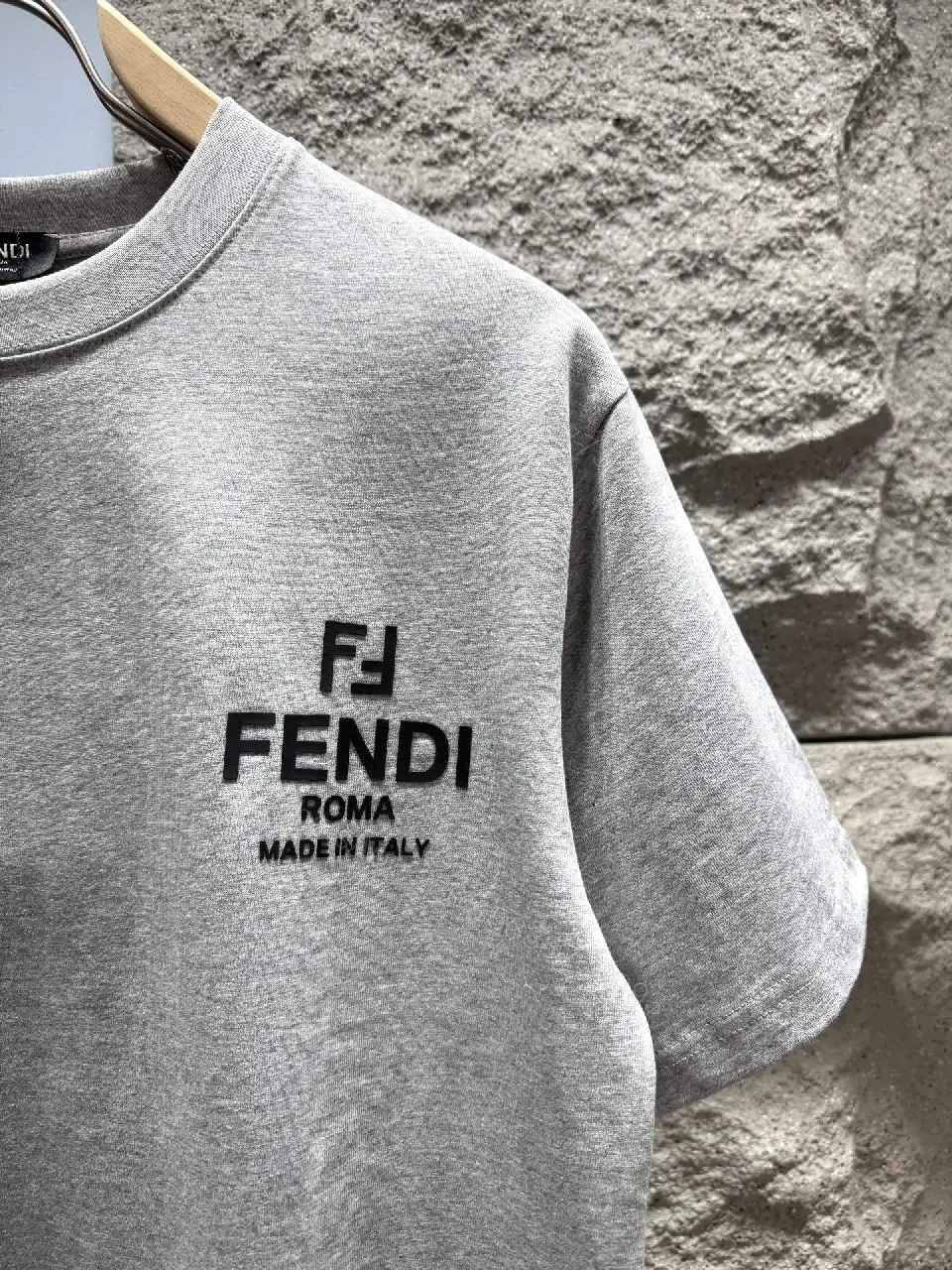 View 3 of Grey Cotton Blend Tee, Subtle Luxury, Logo Accent T-Shirt