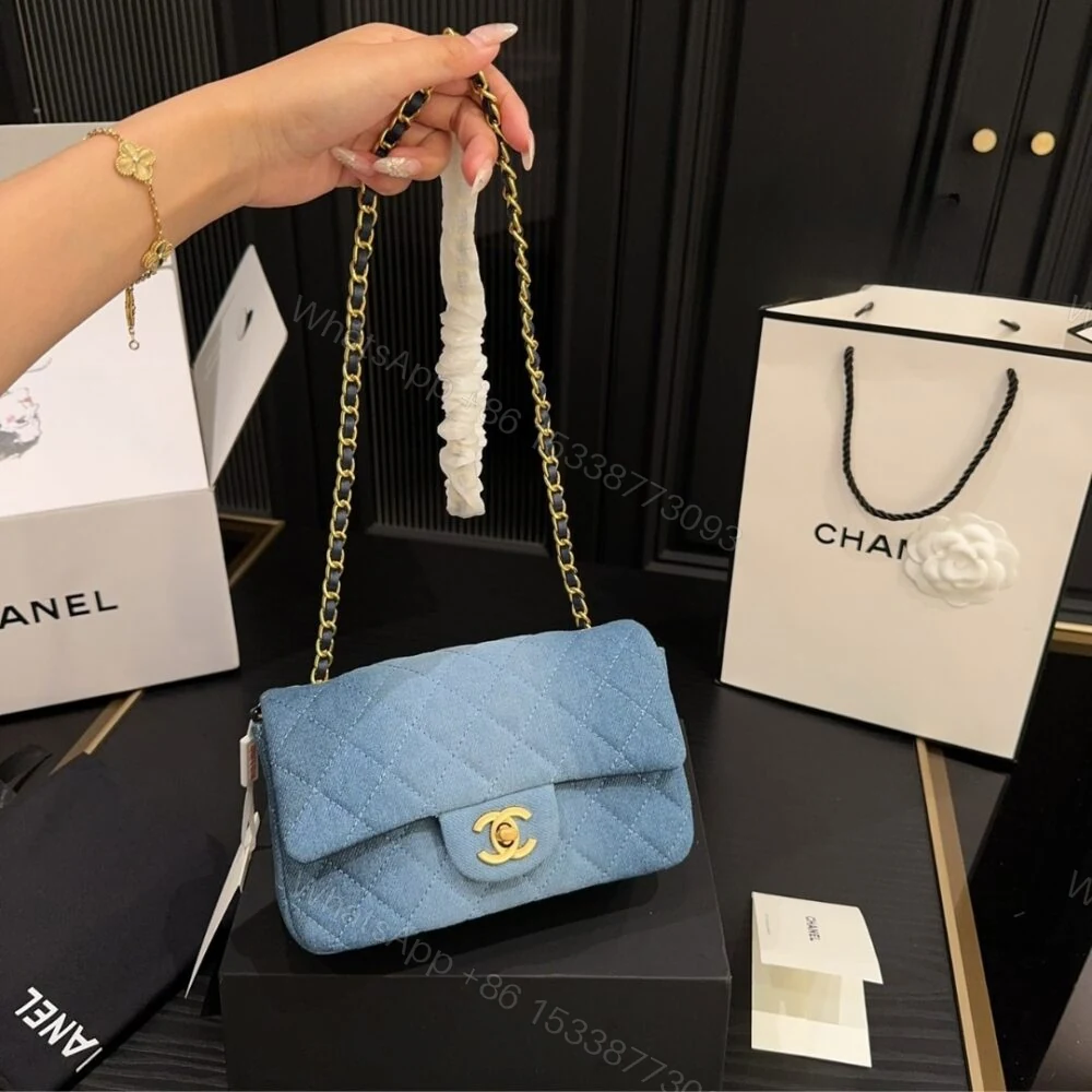 View 3 of Chanel Classic Handbag Washed Denim And Gold Tone Metal Blue 19Cm A01112 B16747 NX158