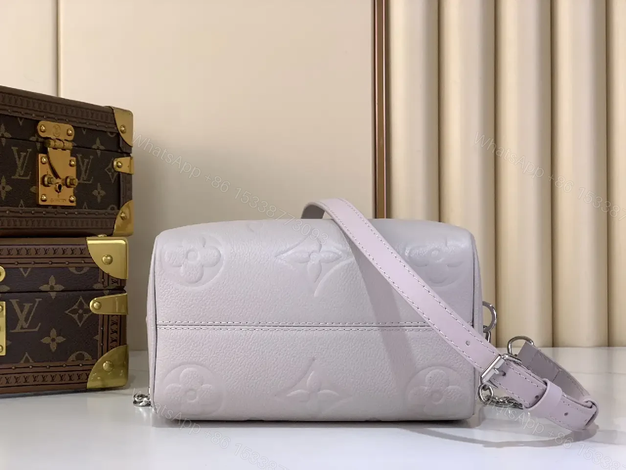 View 4 of Light Lavender Louis Vuitton-Style Dome Handbag with Chain Strap