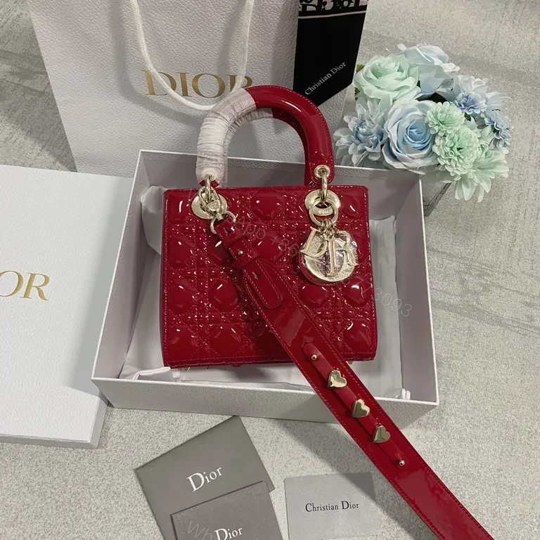 Glossy Red Dior-Style Structured Handbag with Gold Hardware — view 1
