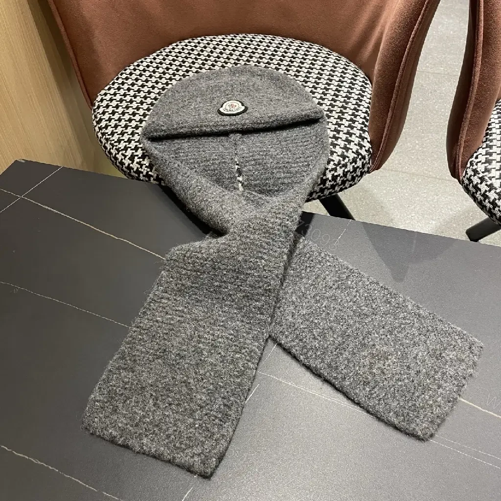 View 8 of Charcoal Wool-Blend Hooded Scarf: Luxe, Textured Warmth