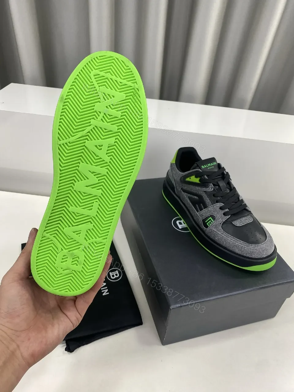 View 4 of Dynamic Gray Knit-Top Sneakers with Neon Accent Details