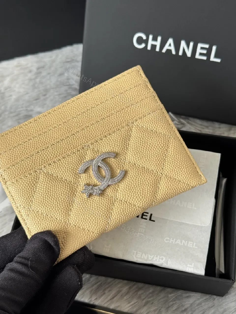 View 4 of Warm Yellow Quilted Wallet with Gold Accent – Compact Luxury