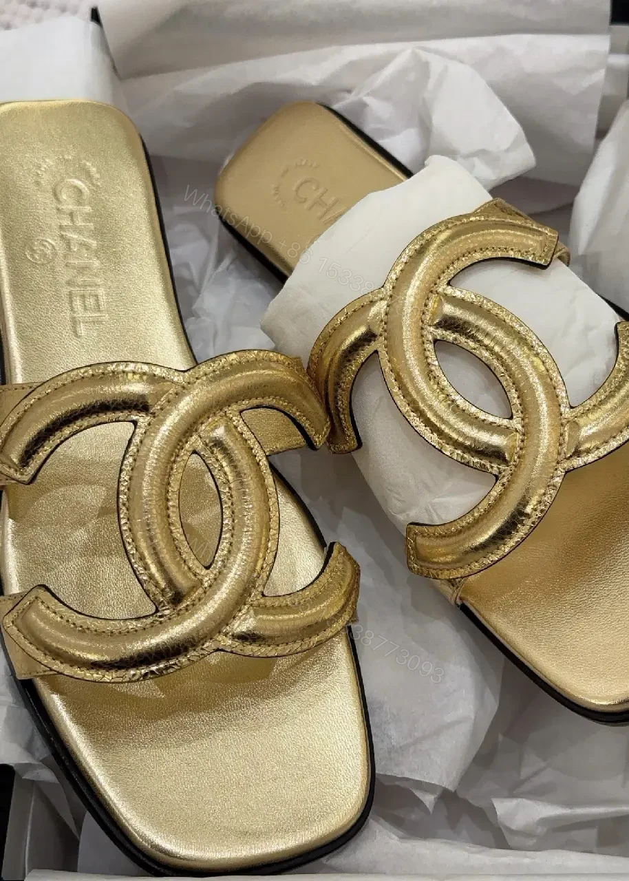 View 9 of Gold Leather Chanel-Style Chain Sandals