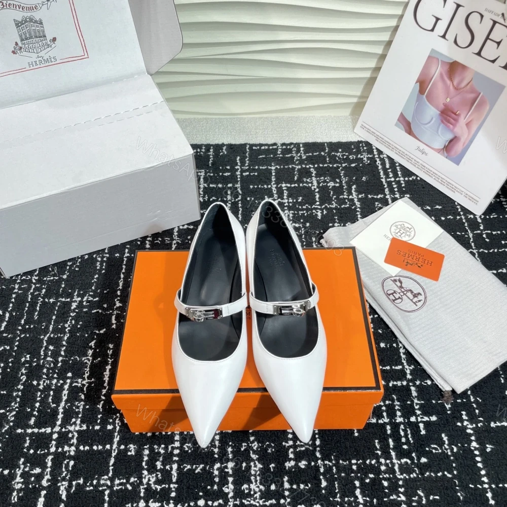 View 3 of 高仿Hermes*Kelly系列H251007Z01小牛皮高踭鞋白色4CM免檢版