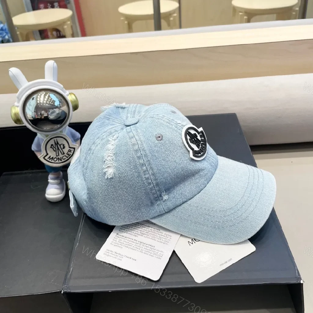 View 4 of Light-Wash Denim Cap with Signature Patch, Slim Fit