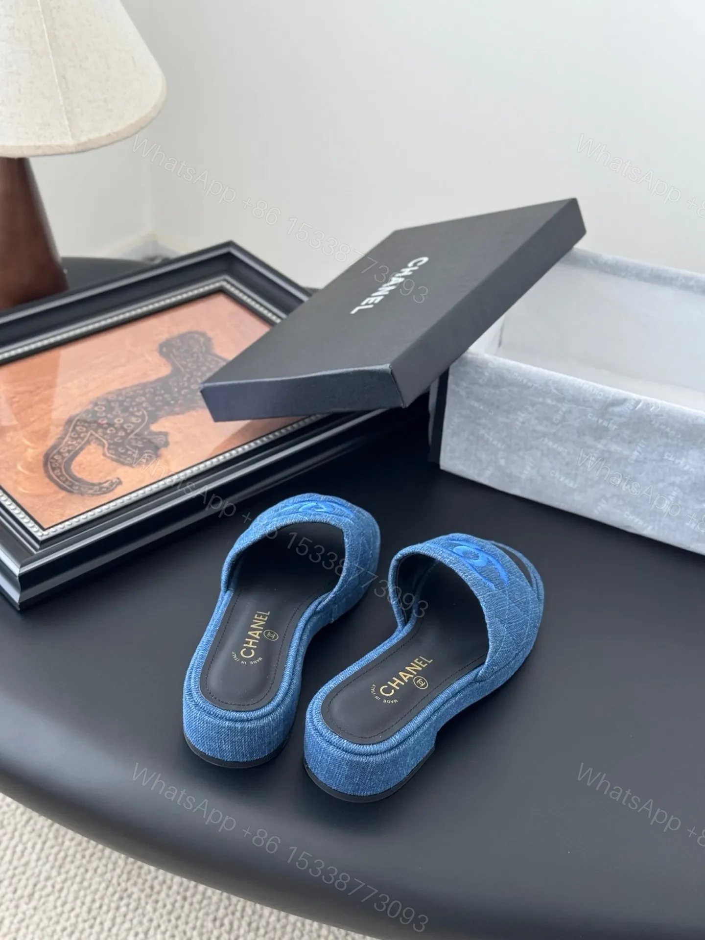 View 6 of Chanel Women Blue Denim Slides