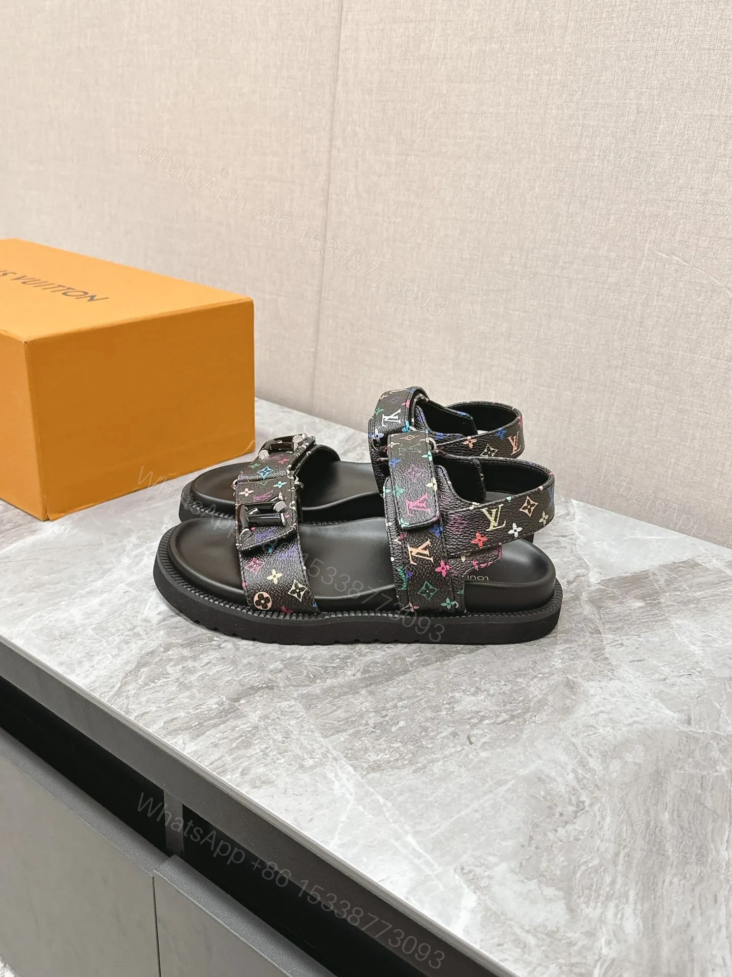 View 5 of LV Women Black Multi Leather Strap Sandals