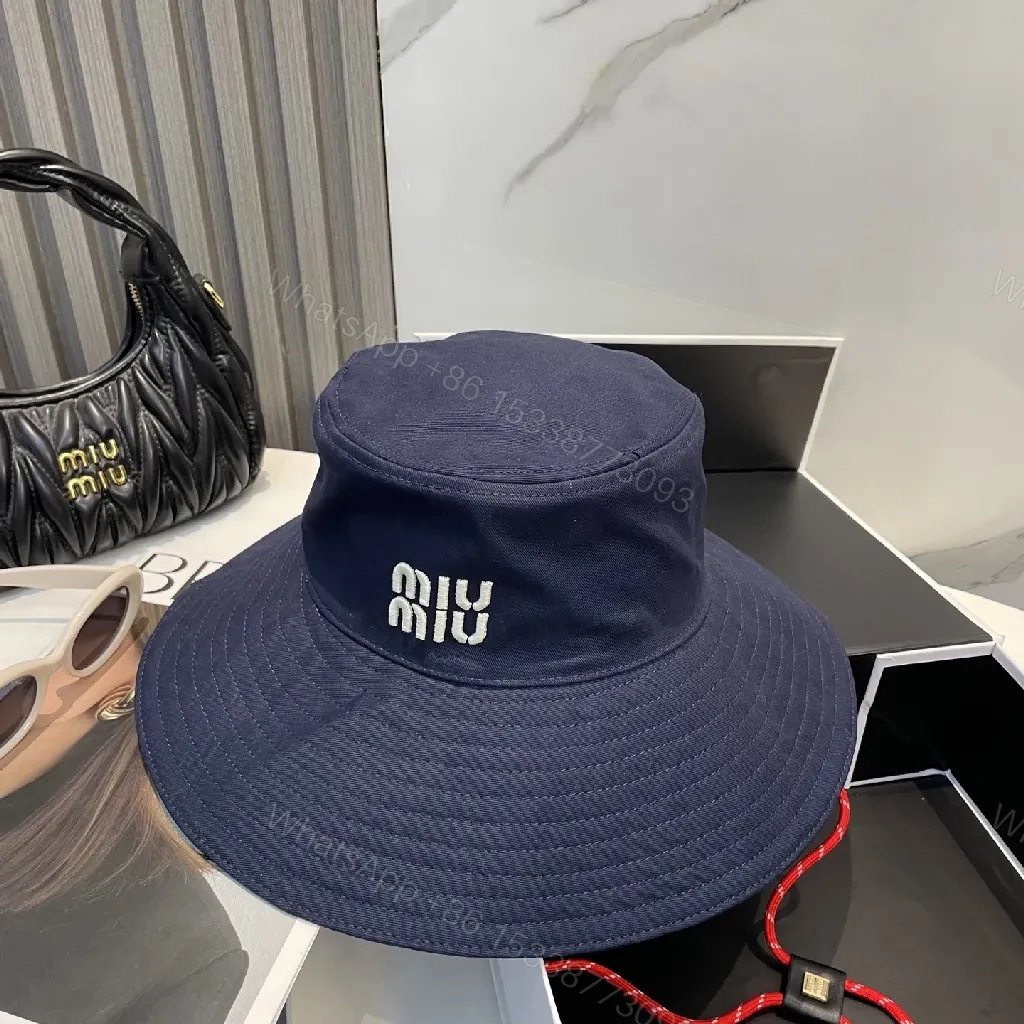 View 2 of Navy Wide-Brim Bucket Hat with Embroidered Logo
