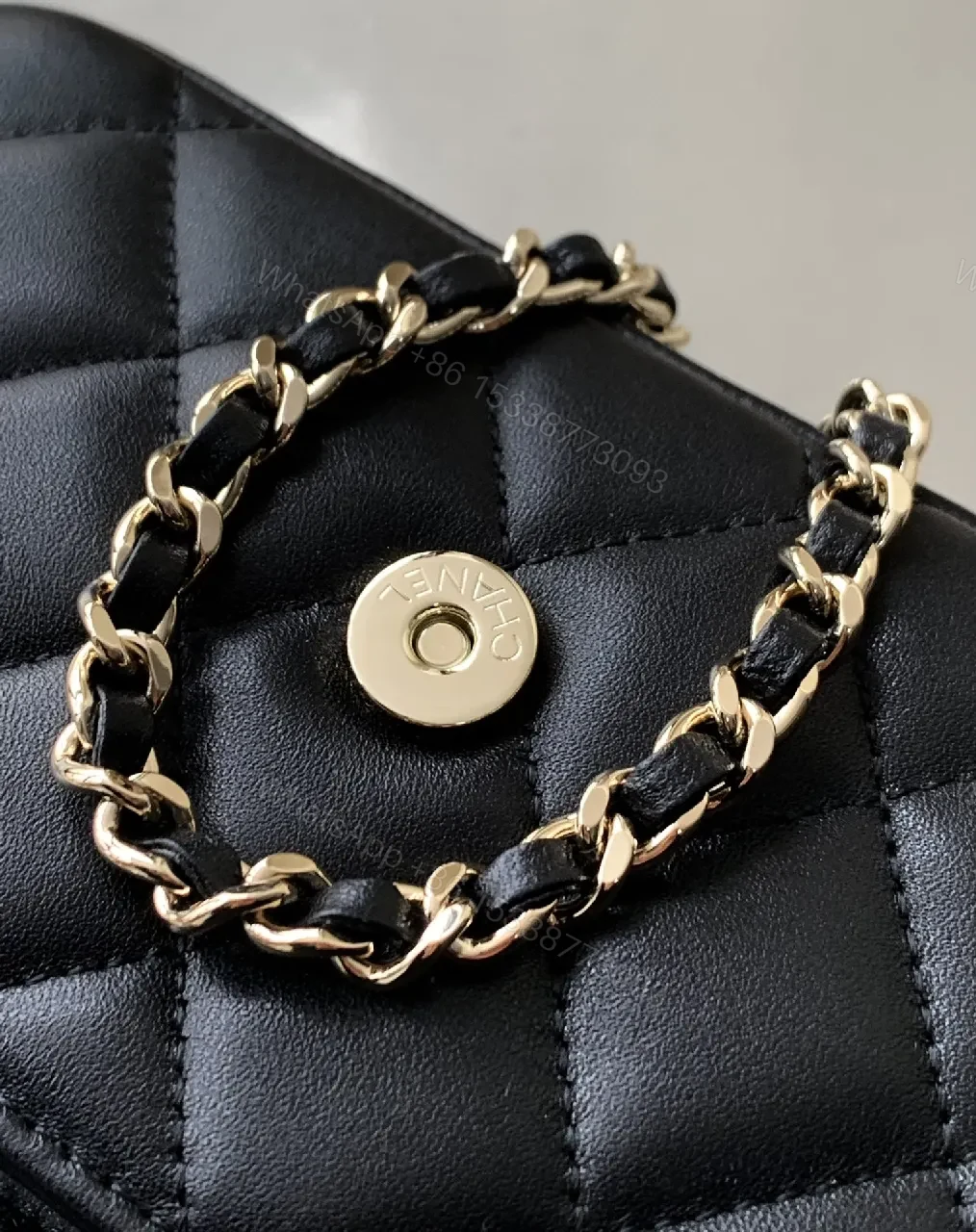 View 7 of Quilted Black Faux Leather Bag with Gold-Close Compact Evening Bag