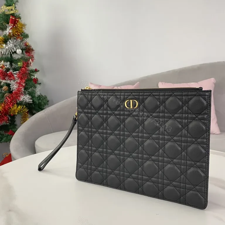 View 2 of Chic Quilted Leather Clutch with Gold Hardware â€“ Black