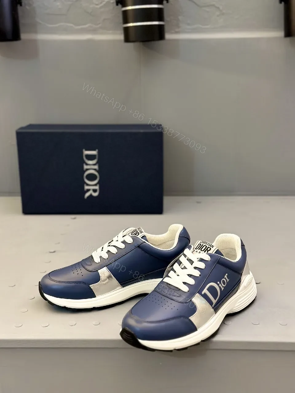 View 3 of Navy Leather-Like High-Top Sneaker | Smart Casual Comfort