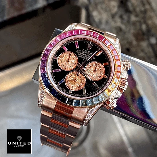 View 7 of Rolex Daytona Cosmograph 116519 Rainbow & Black Dial Replica