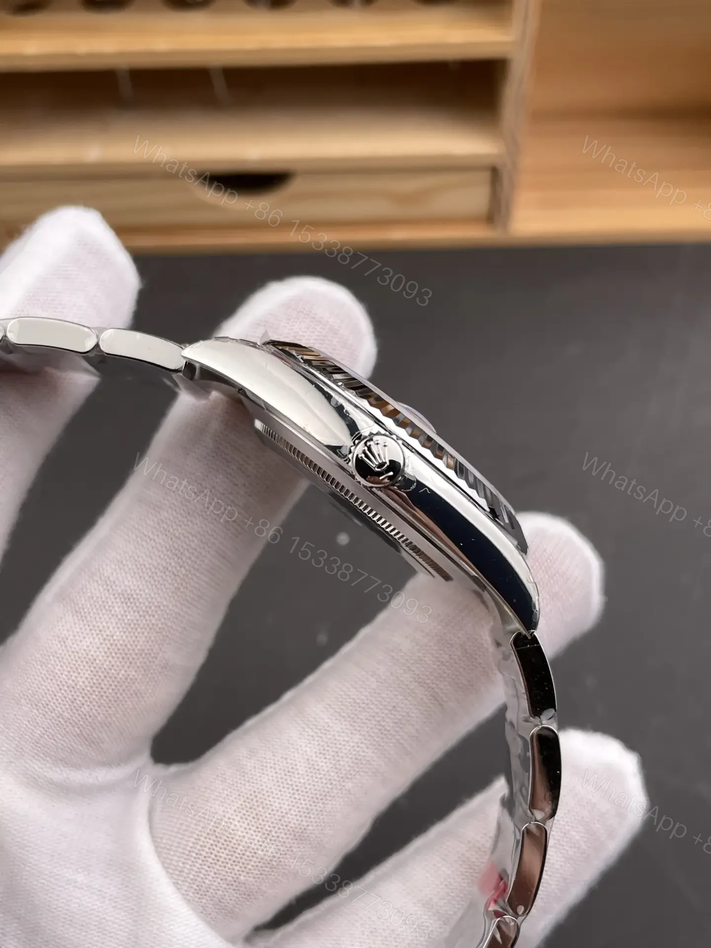 View 4 of Rolex Datejust 41 Stainless Steel Fluted Oyster Dark Rhodium – Diamond 126334-0005