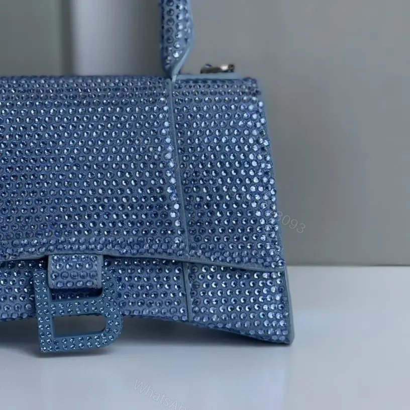 View 4 of 高仿Balenciaga*Hourglass系列沙漏包滿鑽藍色XS