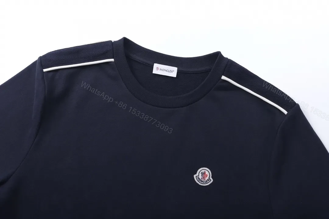View 3 of Navy Cotton Crewneck with Subtle Moncler Badge Feature