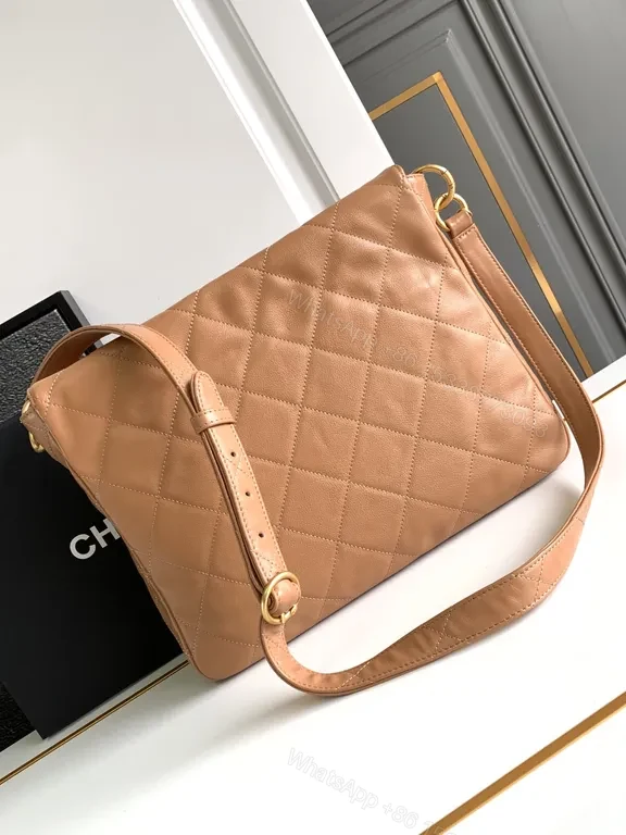 View 6 of Soft Quilted Leather Bag with Gold Chain Strap â€“ Camel Luxe Bundle (60)