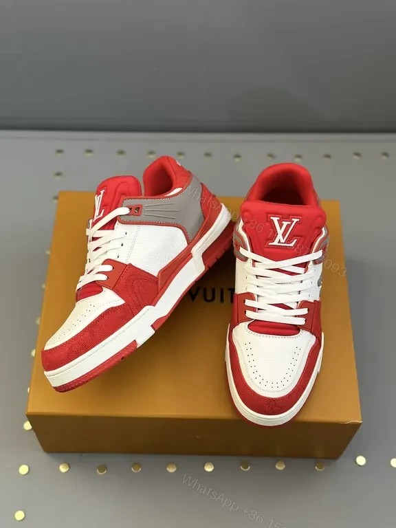 View 8 of Bold Red LV High-Top Sneakers with Premium Leather and Suede