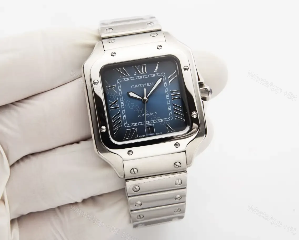 Premium Cartier Santos Blue Dial Steel Bracelet replica Men’s Edition RG-CARTIER-SANTOS-BLUE-STEEL-MENS — view 1