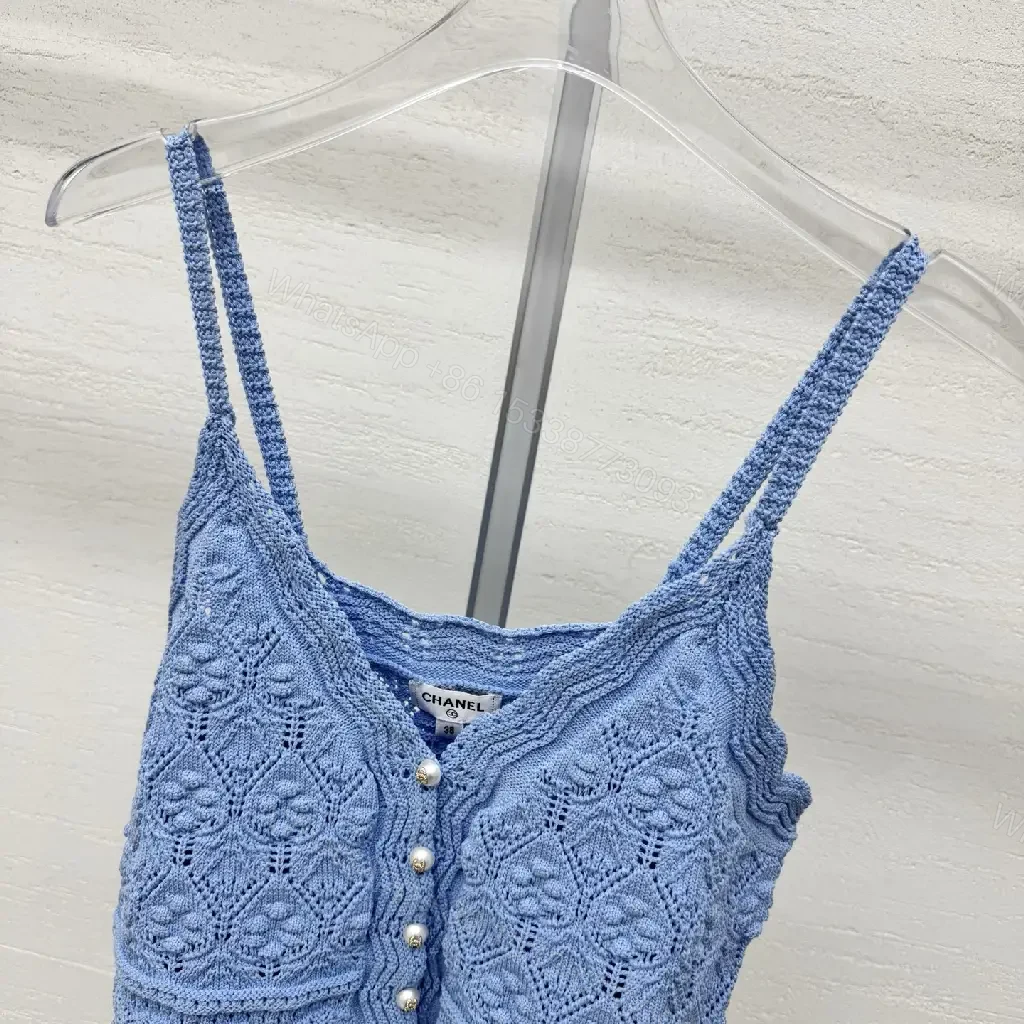 View 6 of Soft Denim-Blue Crochet Tank: Luxe Textured Tank Top